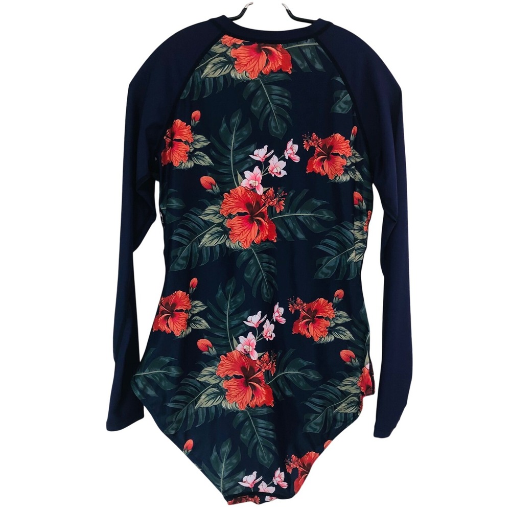 Rash Guard Swimsuit 1 PC Zip Surf Tropical Beach Vacation Modest Womens M - Picture 3 of 6